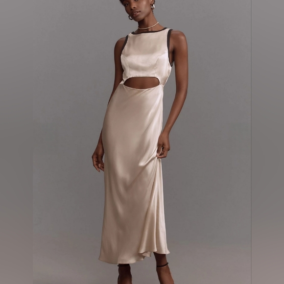 Anthropologie Dresses & Skirts - Anthropologie Sleeveless Cutout Maxi Dress champagne cream color